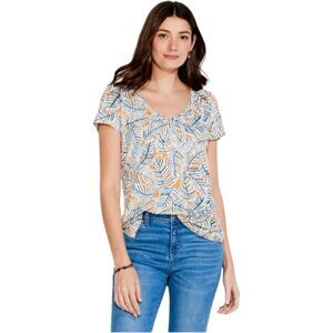 NZT Palm Orange Blue Short Sleeve V Neck Tee Shirt Women’s Small Nic + Zoe